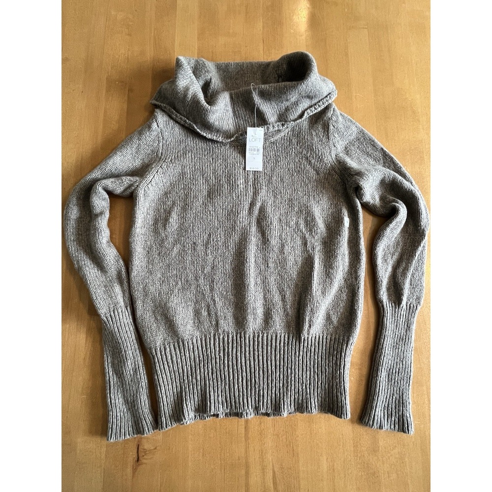LOFT‎ Women's Cowl Neck Sweater Size S Gray Long Sleeve Soft Knit Tunic Top NEW